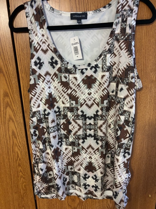 Warehouse Tops - Warehouse Brown & White Geometric Tank Top